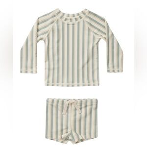 Rylee + Cru Rash Guard Boy Set - Aqua Stripe